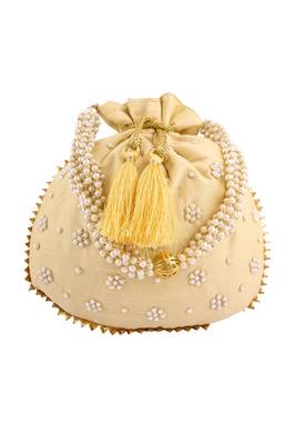 Beige Art Silk Pearl Work Potli Bag 1