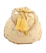 Beige Art Silk Pearl Work Potli Bag