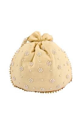Beige Art Silk Pearl Work Potli Bag 2