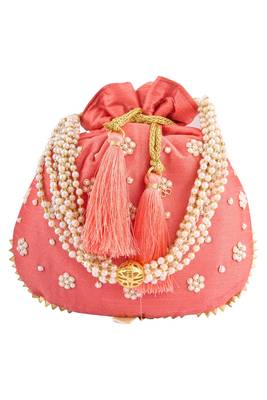Gajari Art Silk Pearl Work Potli Bag 1