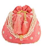 Gajari Art Silk Pearl Work Potli Bag