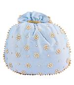 Sky Blue Art Silk Pearl Work Potli Bag