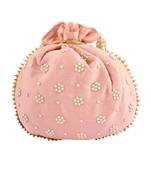 Peach Art Silk Pearl Work Potli Bag