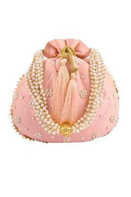 Peach Art Silk Pearl Work Potli Bag 2