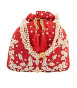 Red Art Silk Handwork Potli Bag