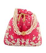 Pink Art Silk Handwork Potli Bag