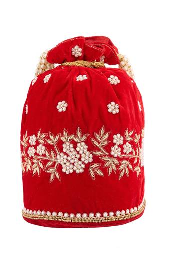 Red Velvet Handwork Potli Bag