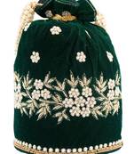 Bottle Green Velvet Handwork Potli Bag
