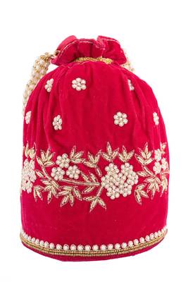 Pink Velvet Handwork Potli Bag 1