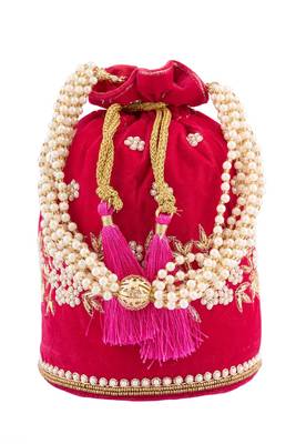 Pink Velvet Handwork Potli Bag 2