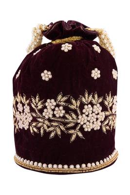 Wine Velvet Handwork Potli Bag 1