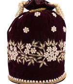 Wine Velvet Handwork Potli Bag