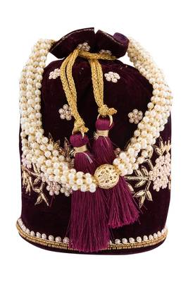 Wine Velvet Handwork Potli Bag 2