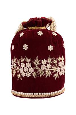 Maroon Velvet Handwork Potli Bag 1