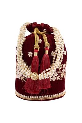 Maroon Velvet Handwork Potli Bag 2