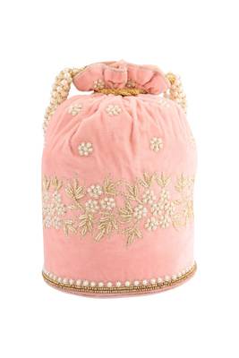 Peach Velvet Handwork Potli Bag 1