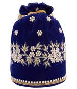 Navy Blue Velvet Handwork Potli Bag