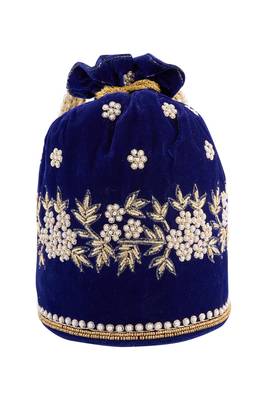 Navy Blue Velvet Handwork Potli Bag 2