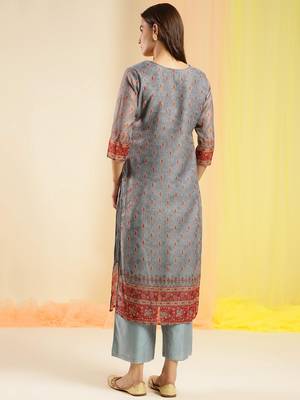 Grey  Chinon Digital Printed With Hand Work Kurta 2
