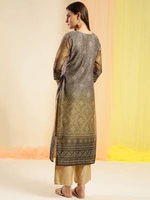 Brown Chinon Digital Printed With Hand Work Kurta 2