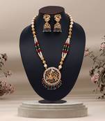 Maroon & green color long matte gold temple necklace set