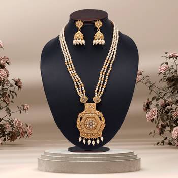 Gold color long matte gold temple necklace set 1