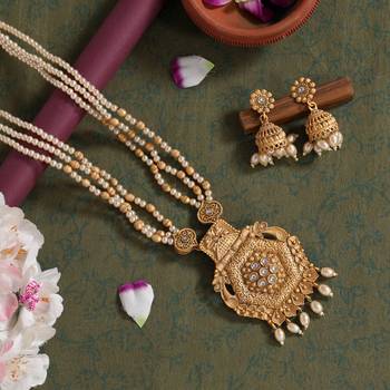 Gold color long matte gold temple necklace set 2