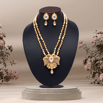 Gold color long matte gold temple necklace set 1