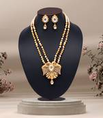 Gold color long matte gold temple necklace set