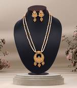 Gold color long matte gold temple necklace set