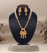 Gold color long matte gold temple necklace set