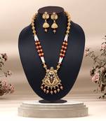 Maroon color long matte gold temple necklace set