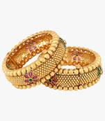 Women set of 2 24k gold-plated stone-studded embellished designer bangles