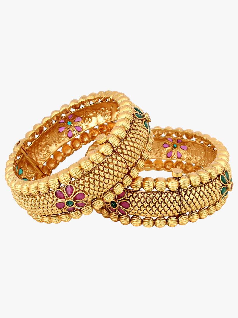 Women set of 2 24k gold-plated stone-studded embellished designer bangles