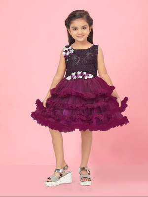 Aarika girls purple colour self design net frock 1