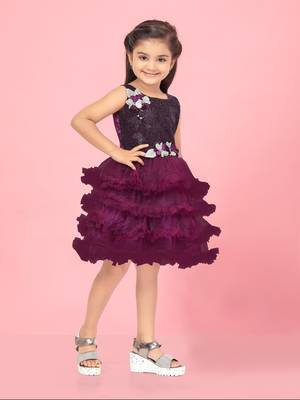 Aarika girls purple colour self design net frock 2