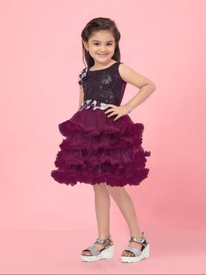 Aarika girls purple colour self design net frock 3
