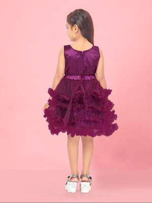 Aarika girls purple colour self design net frock 4