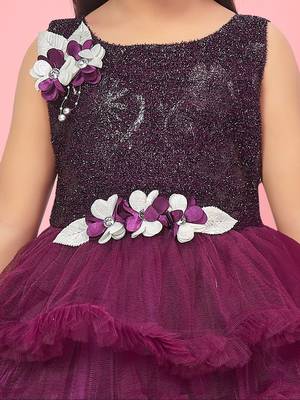 Aarika girls purple colour self design net frock 5