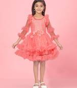 Aarika girls peach colour net embellished frock