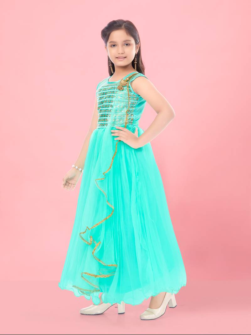 green bird dress Green Premium Designer Party Wear Anarkali Gown, Dupatta &am main image 1