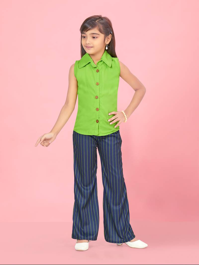 Aarika girls green-navy blue colour top and pant