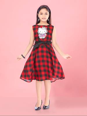Aarika girls red-black colour check dress 1