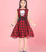 Aarika girls red-black colour check dress