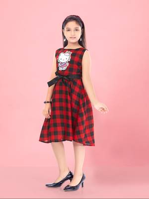 Aarika girls red-black colour check dress 3