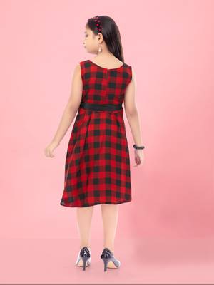 Aarika girls red-black colour check dress 4
