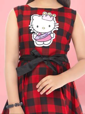 Aarika girls red-black colour check dress 5