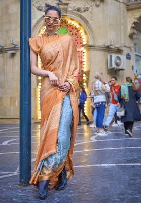 Orange Poly Viscose Printed Saree With Blouse 1