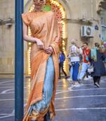 Orange Poly Viscose Printed Saree With Blouse