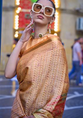 Orange Poly Viscose Printed Saree With Blouse 2